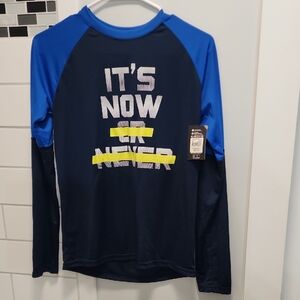 Athletic Works Navy and Royal Blue Long Sleeve Raglan Tee with Yellow Accent